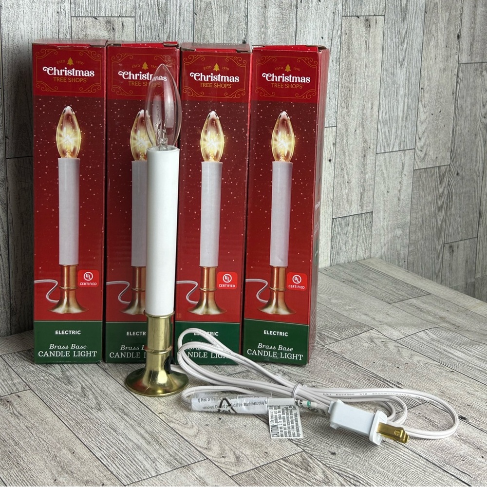 Christmas Tree Shop Electric Brass Base Candle Light 4pk NEW